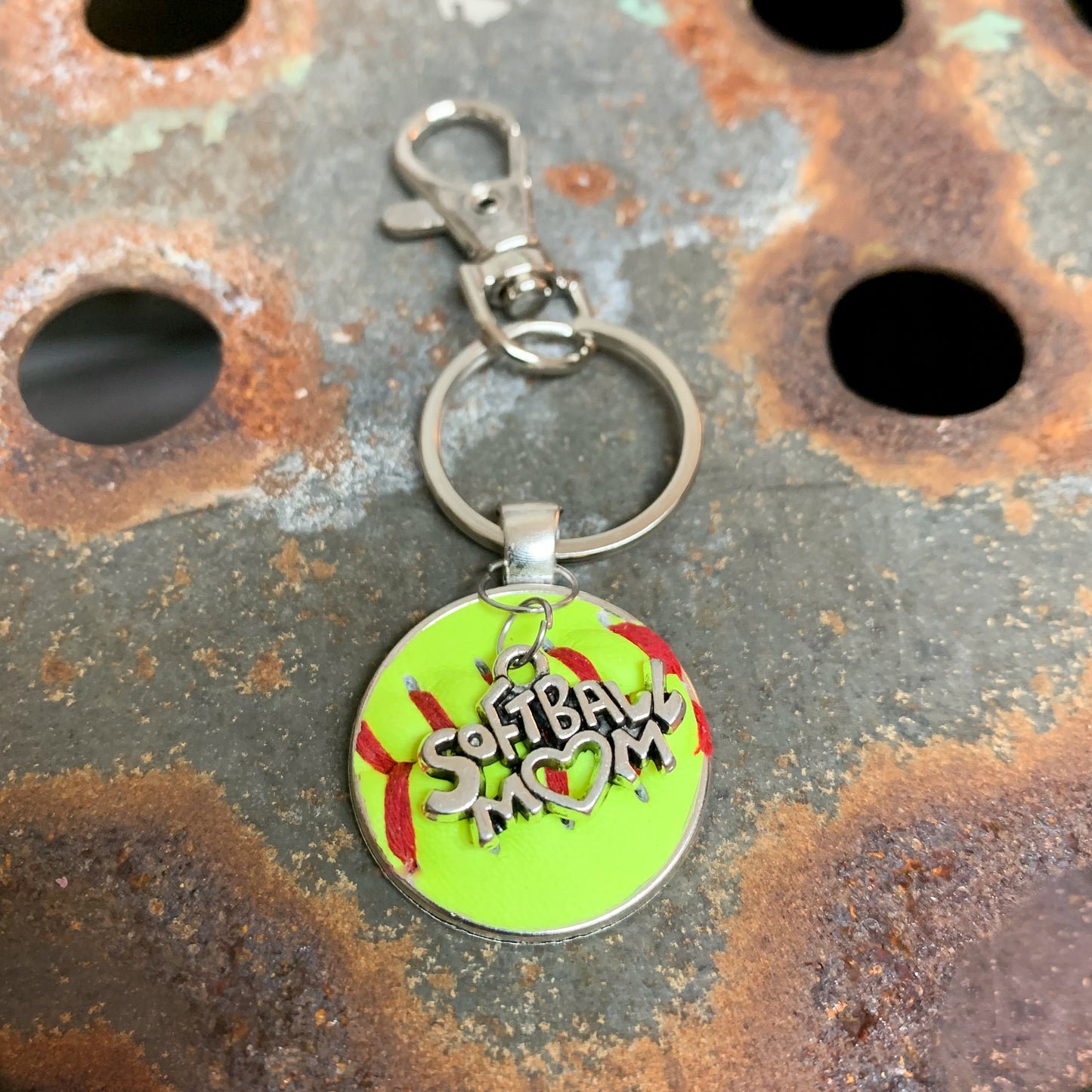 SOFTBALL MOM CHARM KEYCHAIN