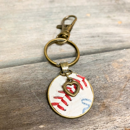 BASEBALL HEART KEY RING