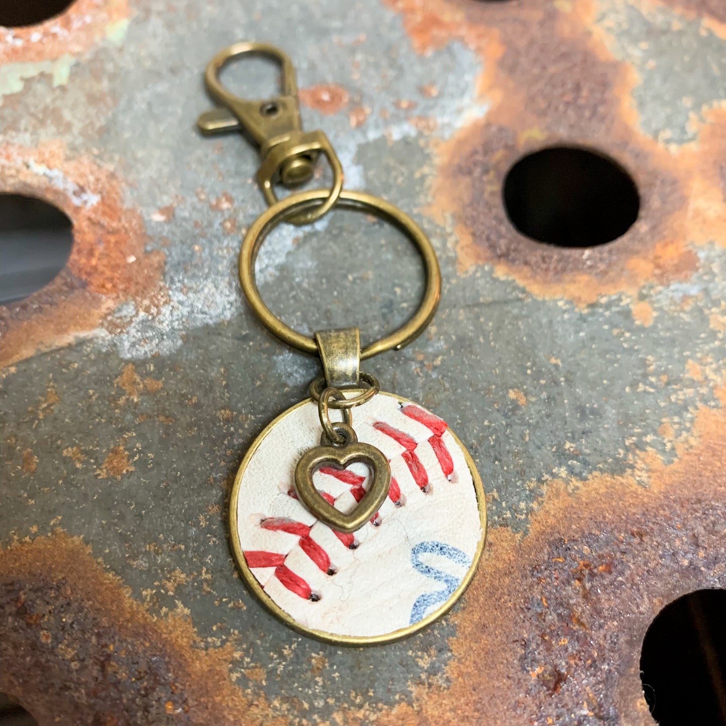 BASEBALL HEART KEY RING