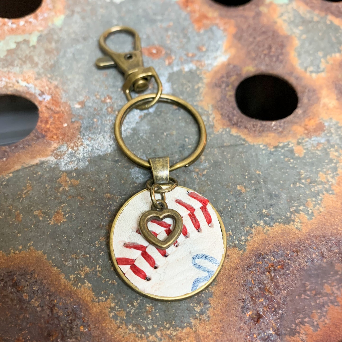 BASEBALL HEART KEY RING