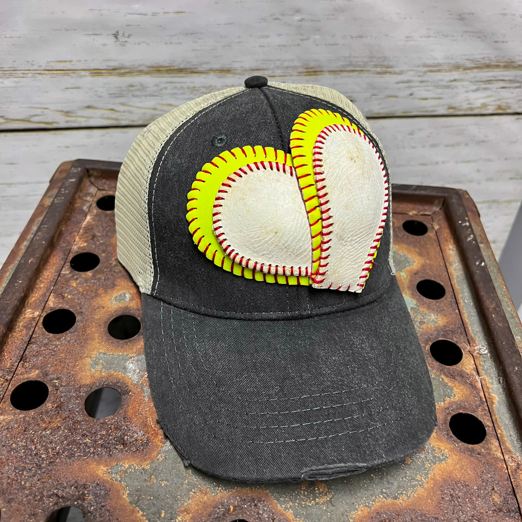 Baseball & Softball Hat Heart Patch for Cap Softball Mom 